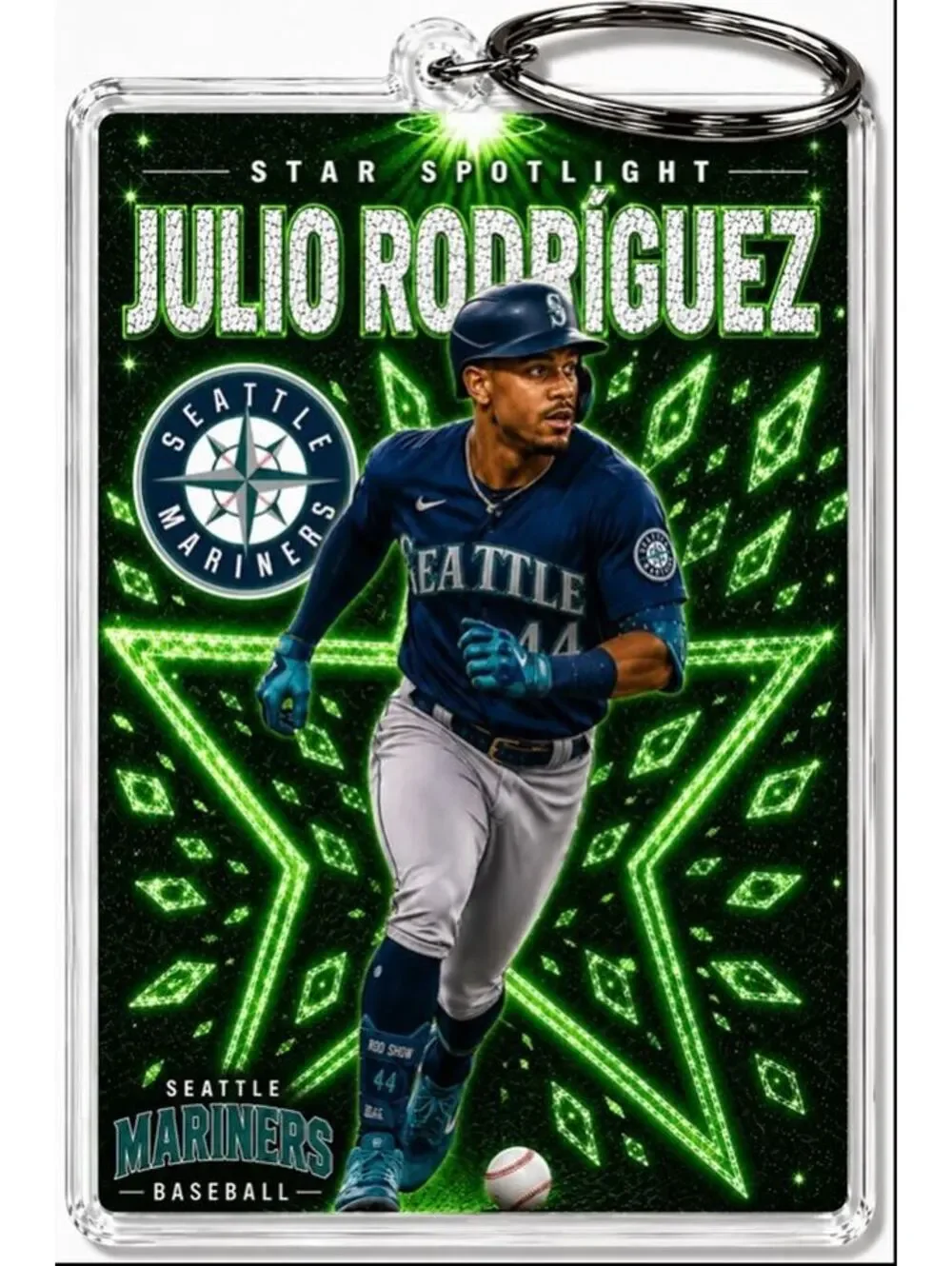 3986 Julio Rodriguez Keychain Green Spotlight Premium Keychain No Nameplate